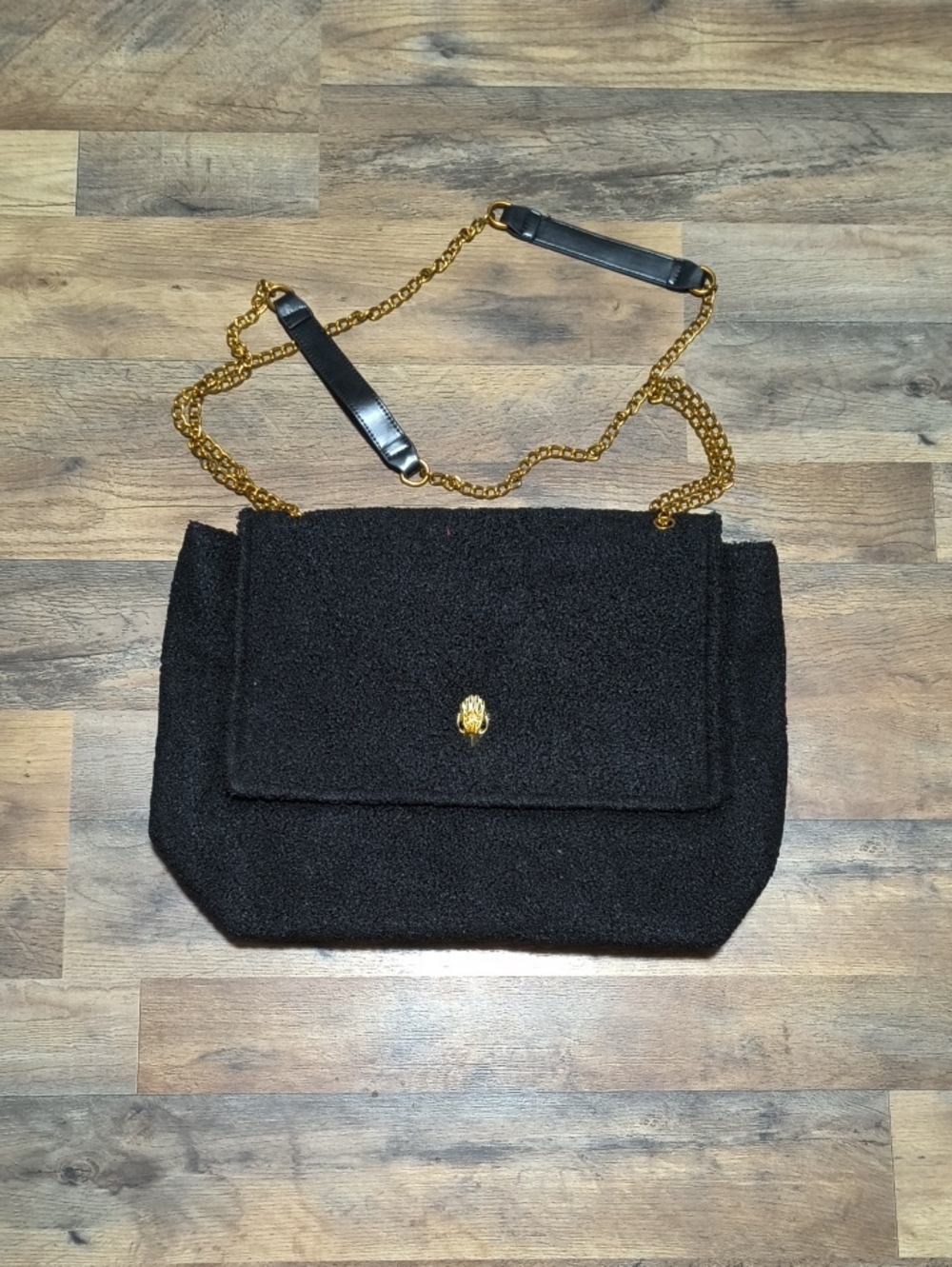 Black Chain-Shoulder Women's Bag with Gold Hardware
